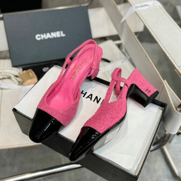 Slingbacks 65 Pink Tweed Black Patent Calfskin