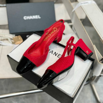 Slingbacks 65 Red Tweed Black Patent Calfskin