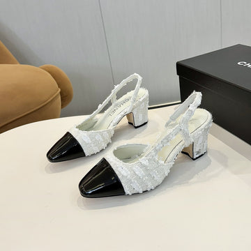 CC 25C Slingback 65 White Tweed Black Grosgrain 233613