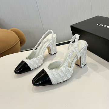 CC 25C Slingback 90 White Tweed Black Grosgrain 233618