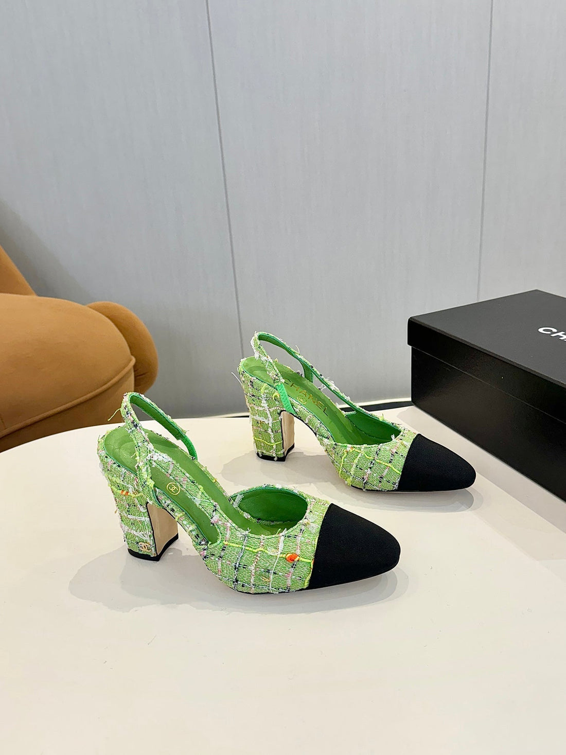 CC 25C Slingback 90 Green Tweed Black Grosgrain 233620