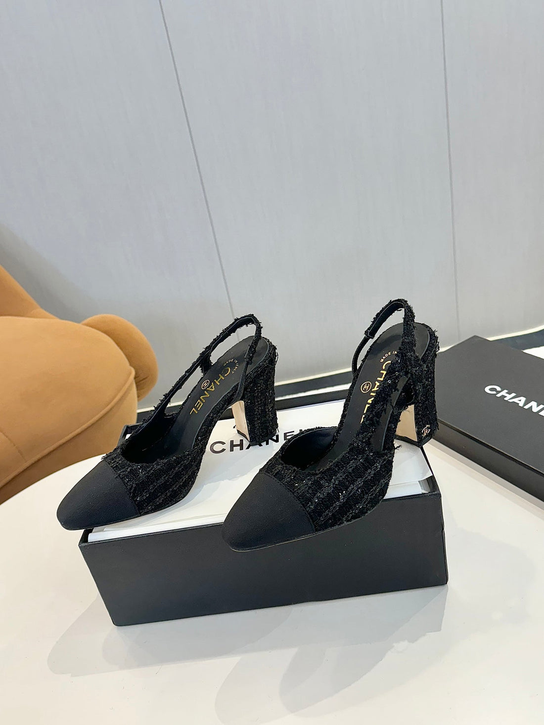 CC 25C Slingback 90 Black Tweed Black Grosgrain 233621