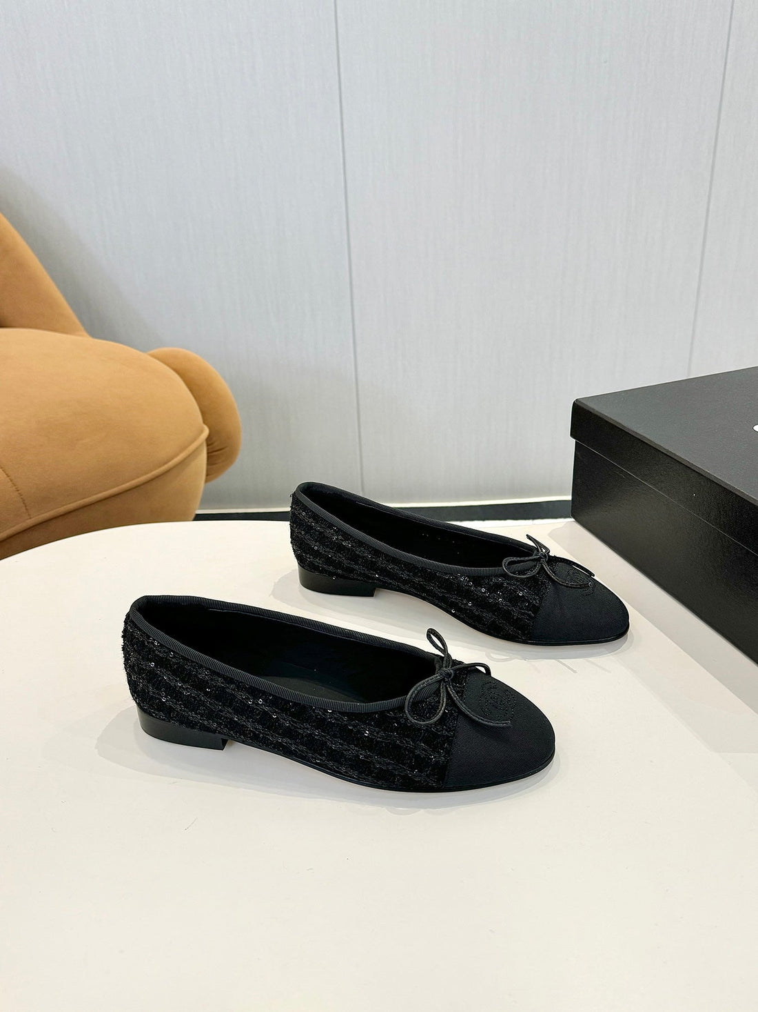 CC 25C Ballet Flat Black Tweed Black Grosgrain 233624