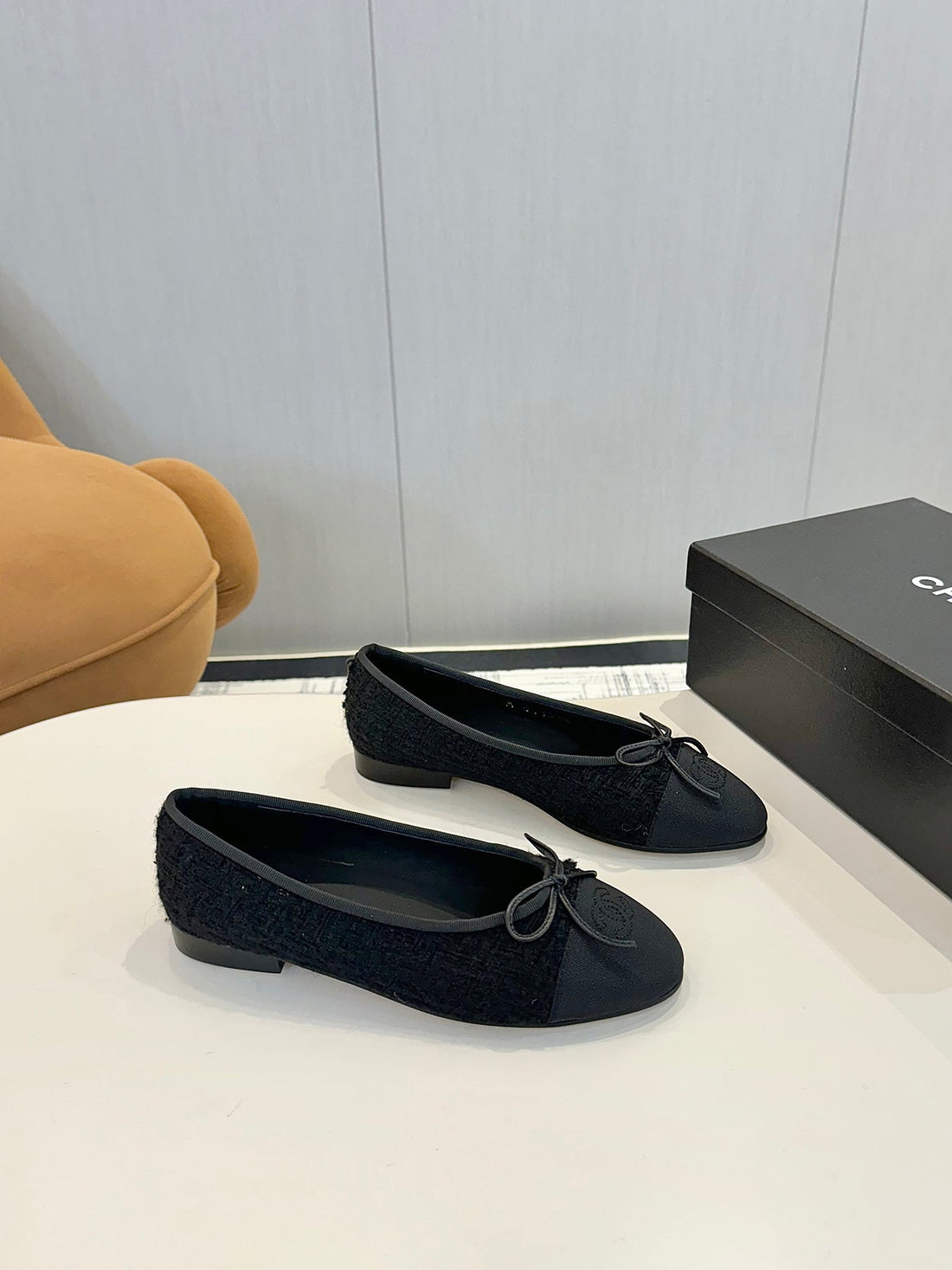 CC 25C Ballet Flat Black Tweed Black Grosgrain 233626