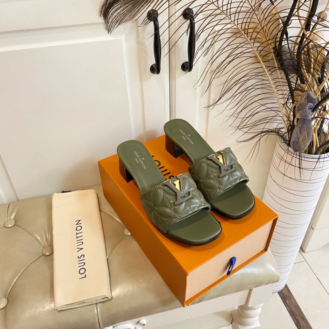 LV Neo Revival Mule 55MM Khaki Green Lambskin
