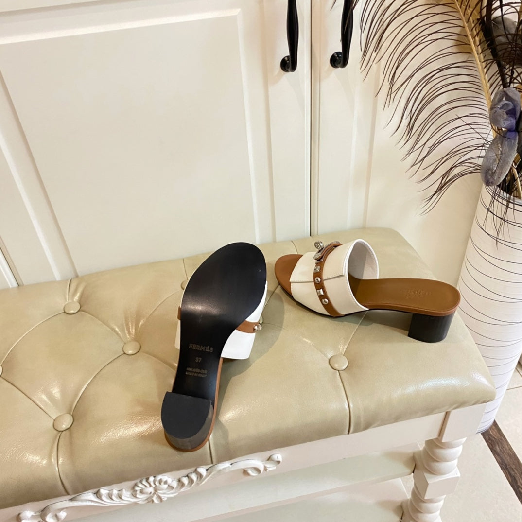 Hm Giulia 50 Sandal White Bronw Calfskin