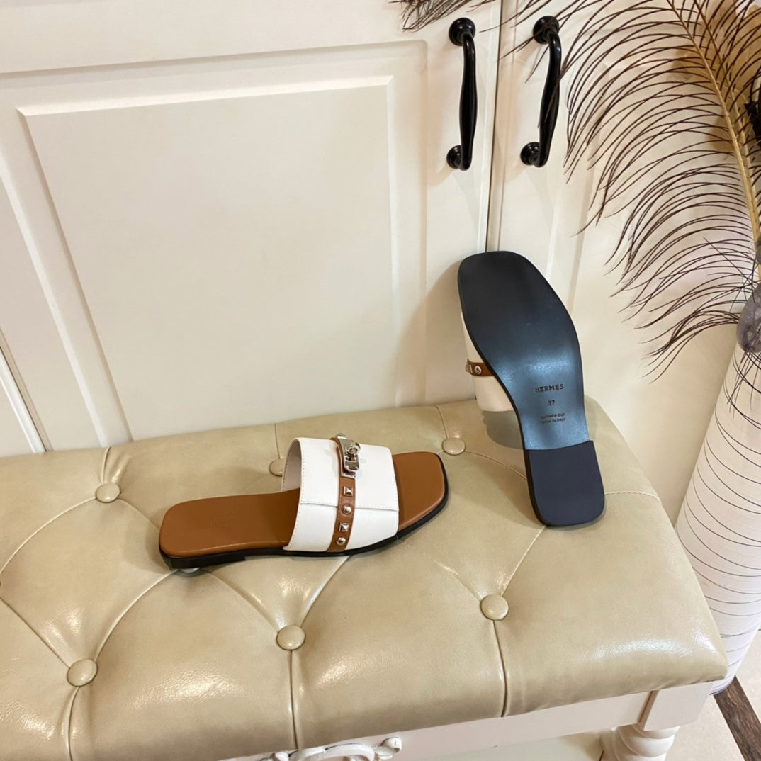 Hm Giulia Sandal White Bronw Calfskin