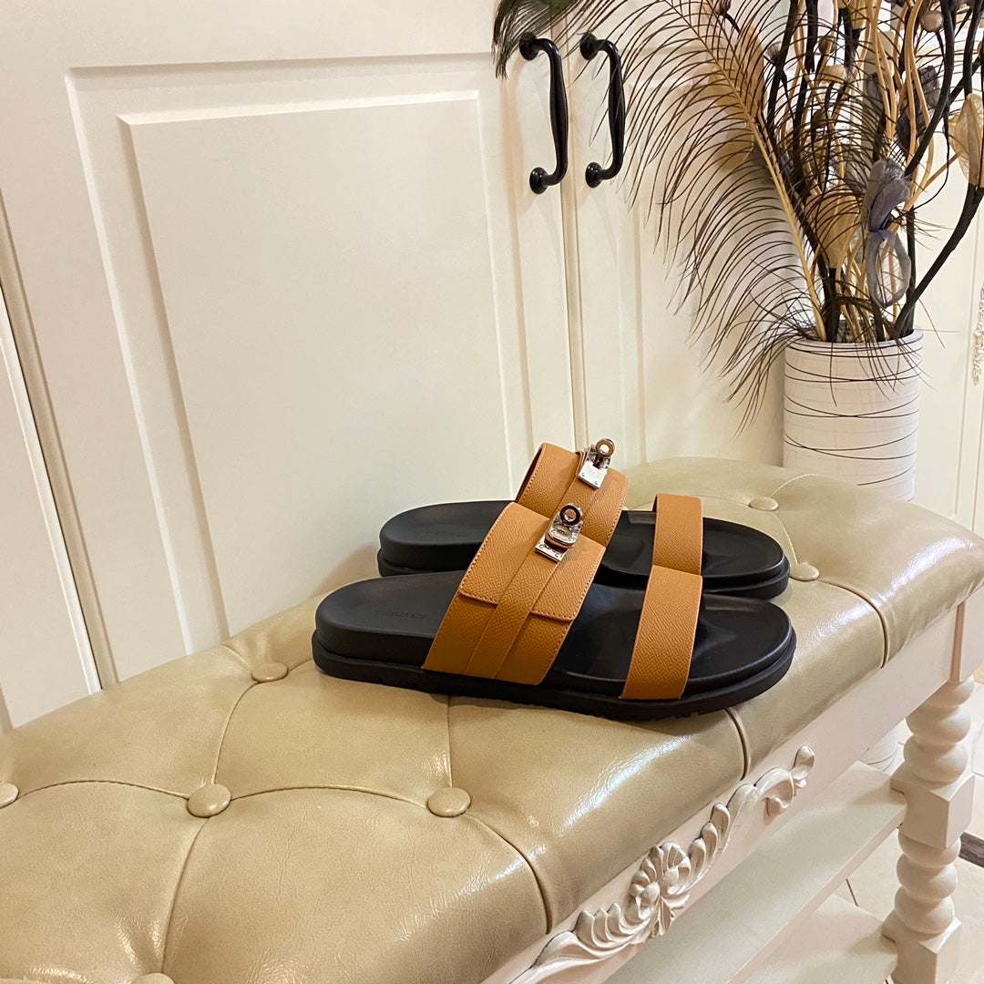 Hm Jackson Sandal Brown Orange Cowhide 958030