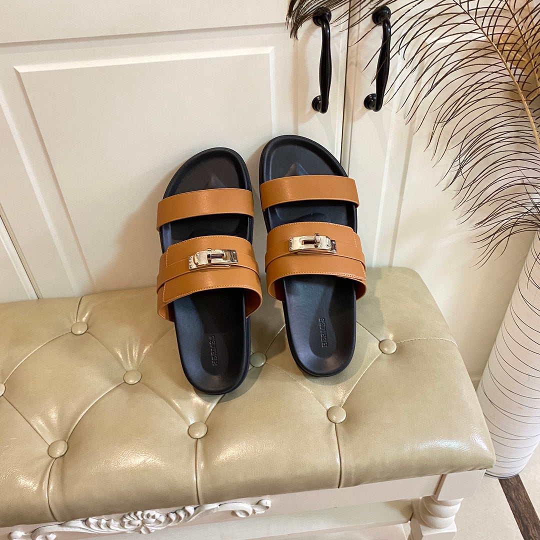 Hm Jackson Sandal Brown Orange Calfskin 958041