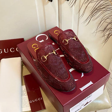 GG Princetown Mule Dark Red Mesh With Crystal