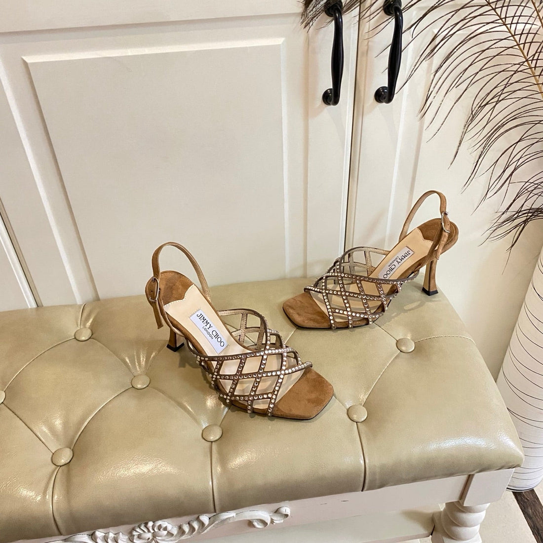 Jimmy Choo Saila Sandals 9CM Brown Sheepskin Suede 688232