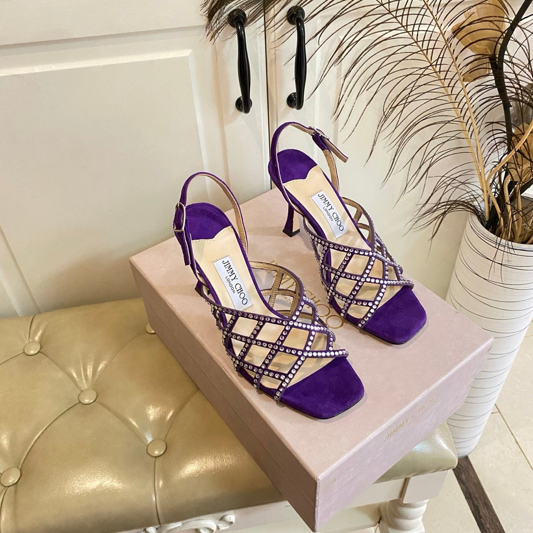Jimmy Choo Saila Sandals 9CM Purple Sheepskin Suede 688234