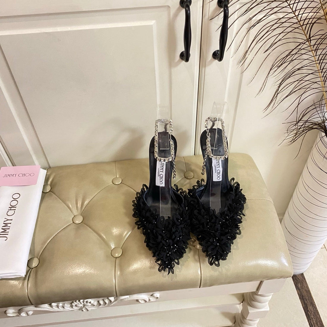 Jimmy Choo Saeda 100 Black Lace Leather 688240