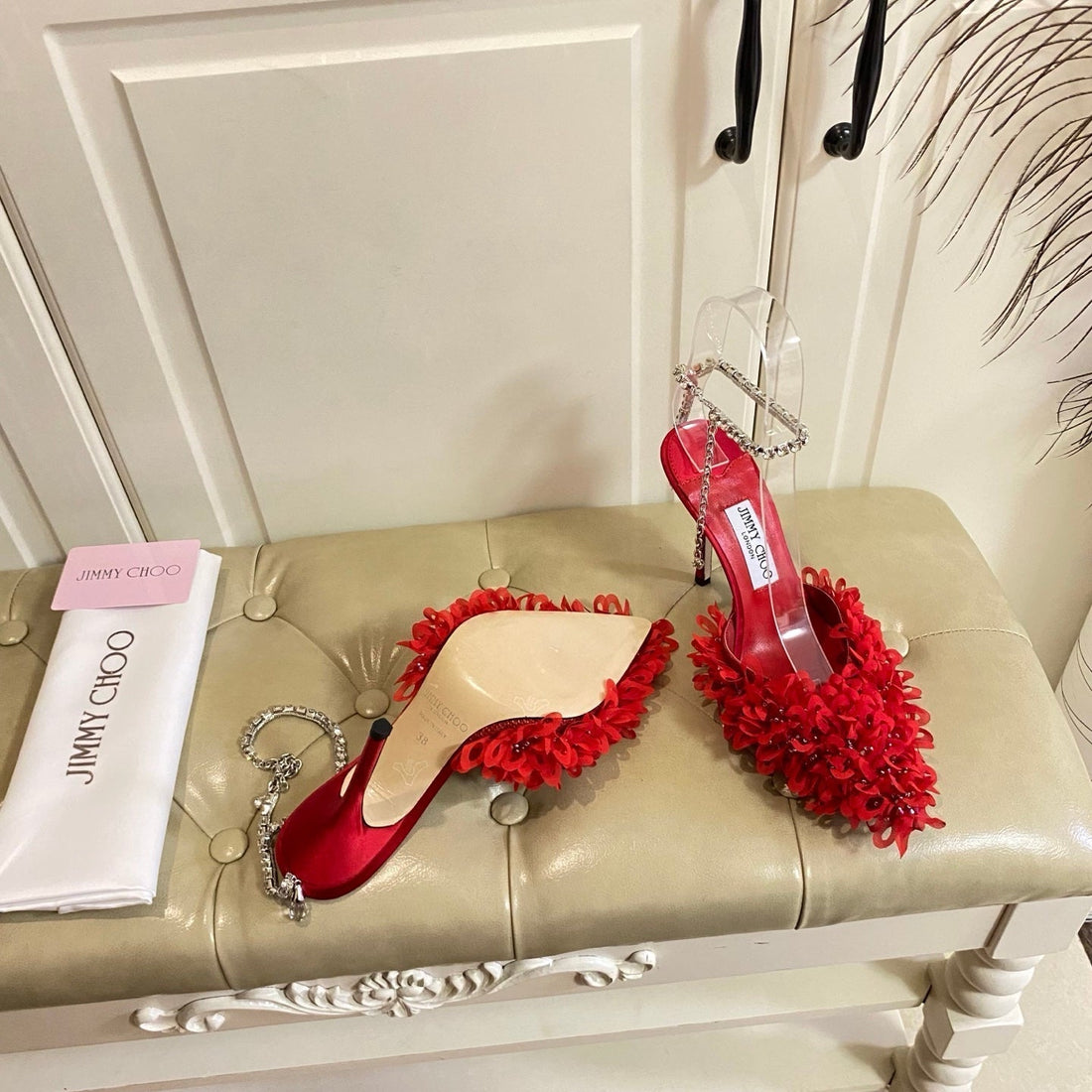 Jimmy Choo Saeda 100 Red Lace Leather 688242