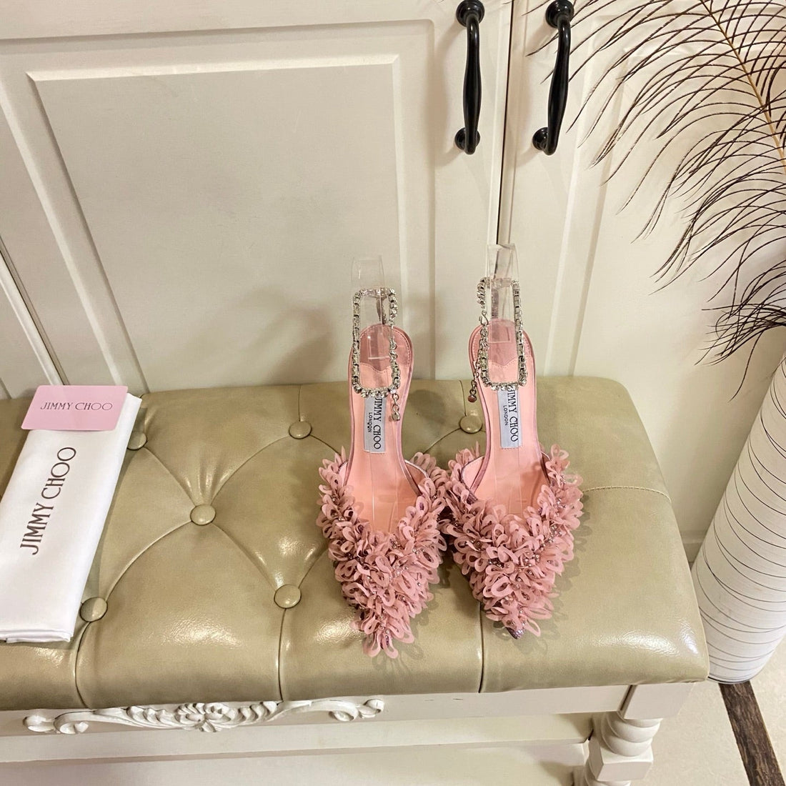 Jimmy Choo Saeda 100 Pink Lace Leather 688246