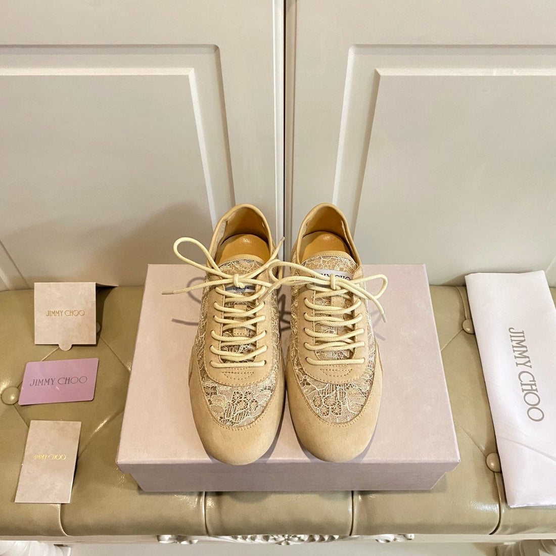 Jimmy Choo Sunny F Sneaker Beige Lace Leather 688247