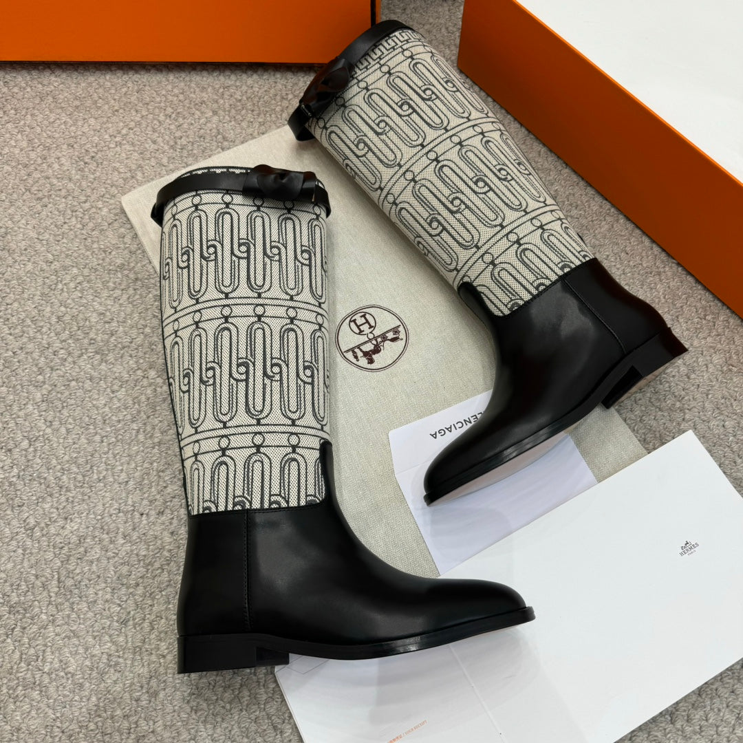 Hm Jumping Boot In Black Mix White Calfskin And Mesh Fabric 973843
