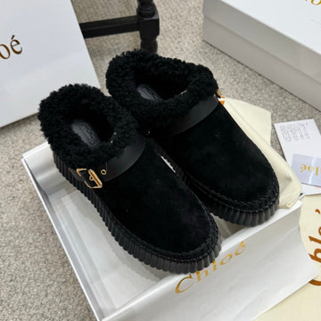 Chloé Nama Shearling-Lined Mule Black Suede 523135