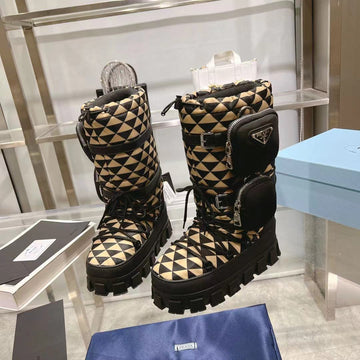 Re-Nylon Ski Boots Black And Beige Attached Pouch