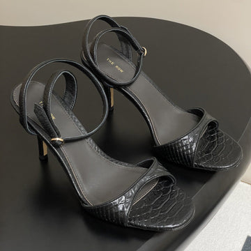The Row 25S Strap High Heel Sandals 85MM Black Snake Pattern Cowhide 286189