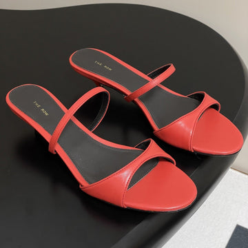 The Row 25S Strap High Heel Mule Sandals 35MM Red Sheepskin 286214
