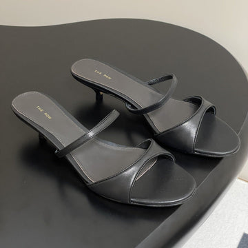 The Row 25S Strap High Heel Mule Sandals 35MM Black Sheepskin 286216