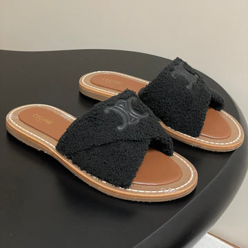 Cl 25S Lympia Twisted Sandal Black Brown Sheepskin Plush Cloth 416658