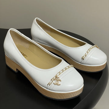 CC 25A Chain CC Thick-Soled Shoe 40MM White Sheepskin 393955