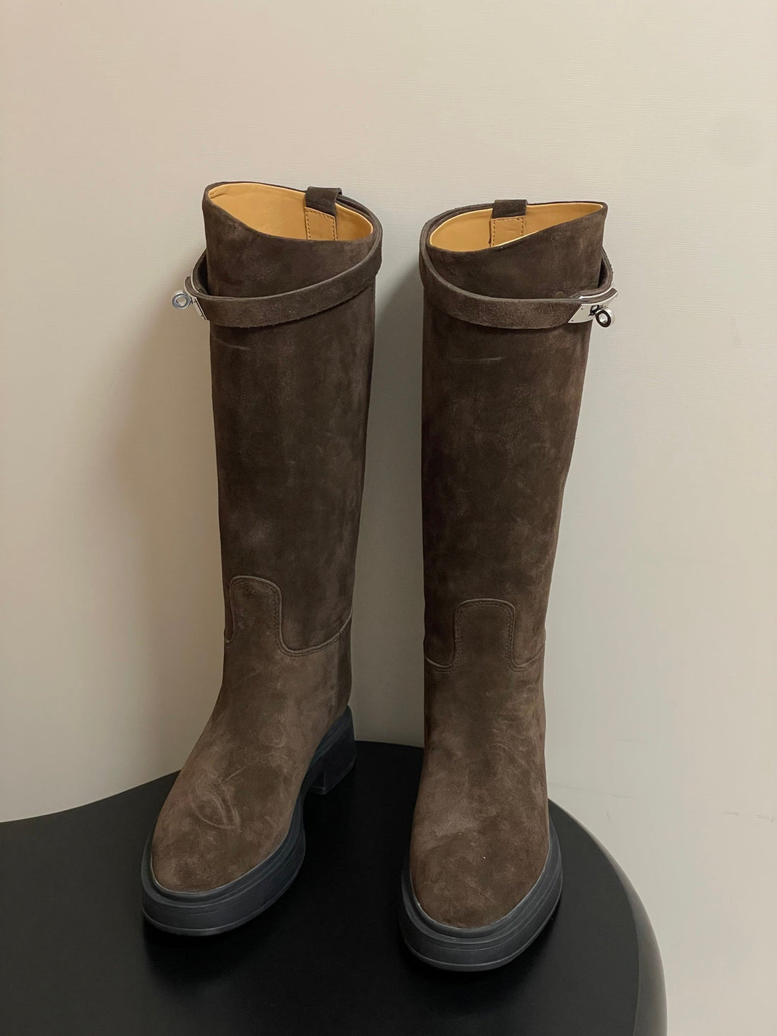 Hm Jumping Boots 30MM Dark Brown Kelly Buckle Suede 423265