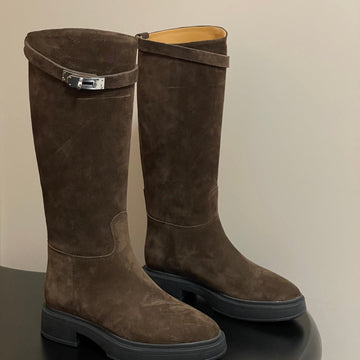 Hm Jumping Boots 30MM Dark Brown Kelly Buckle Suede 423265