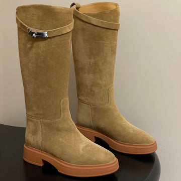 Hm Jumping Boots Light Tan Kelly Buckle Suede 423266
