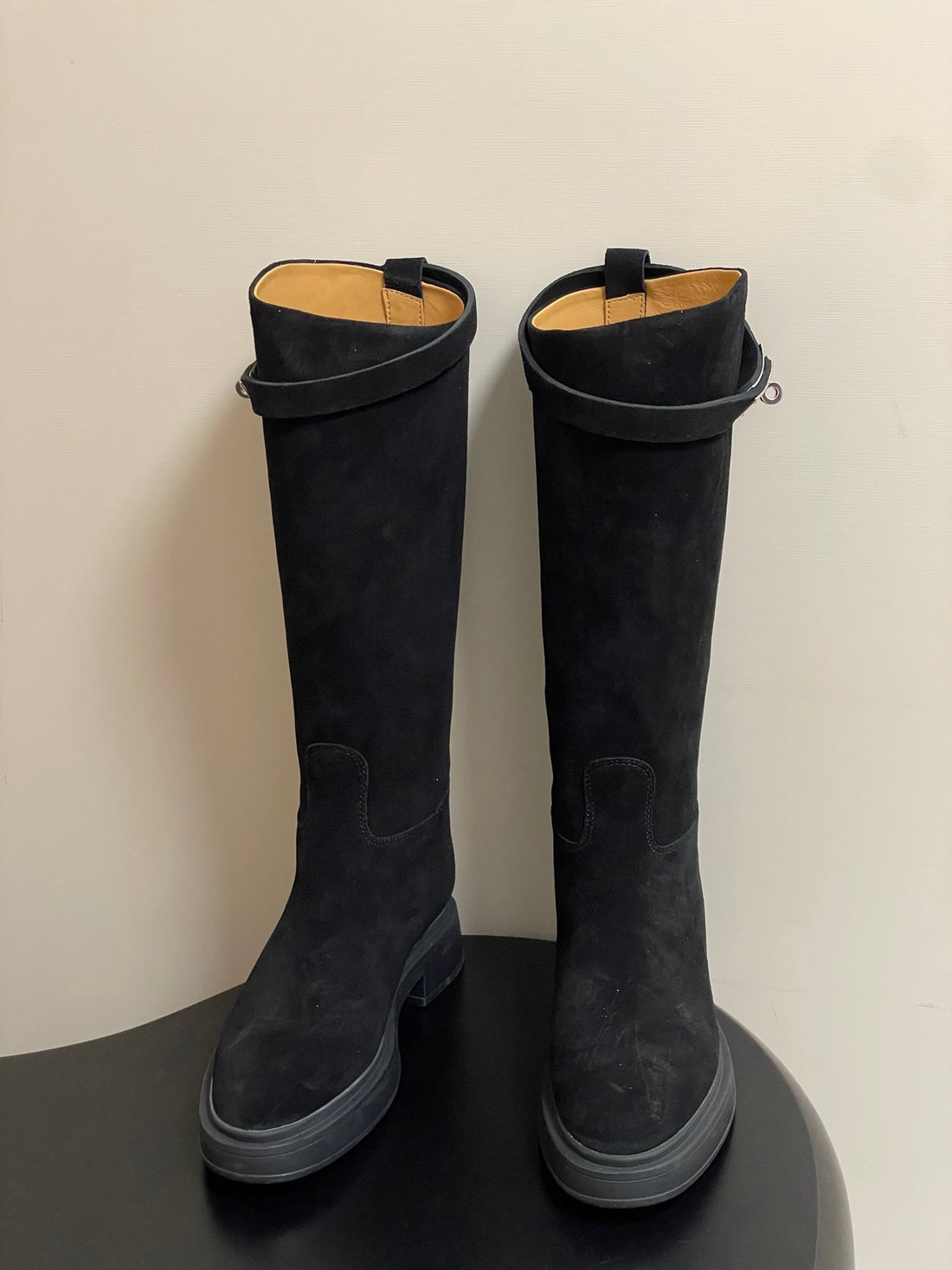 Hm Jumping Boots Black Kelly Buckle Suede 423267