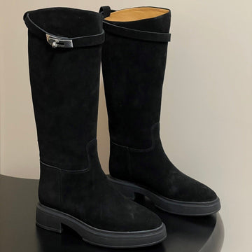Hm Jumping Boots Black Kelly Buckle Suede 423267