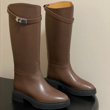 Hm Jumping Boots Dark Brown Kelly Buckle Cowhide Leather