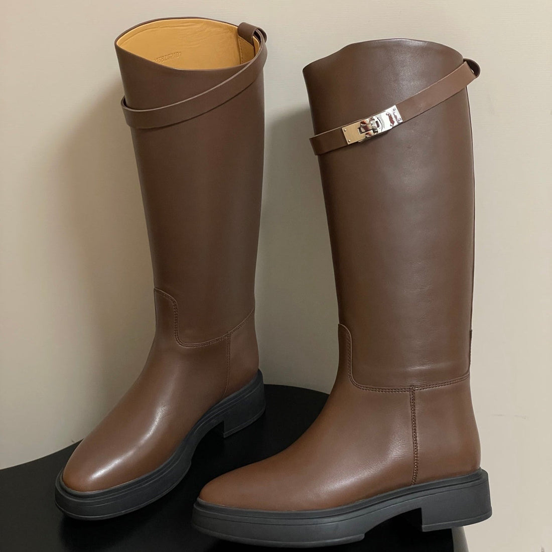 Hm Jumping Boots Dark Brown Kelly Buckle Cowhide Leather