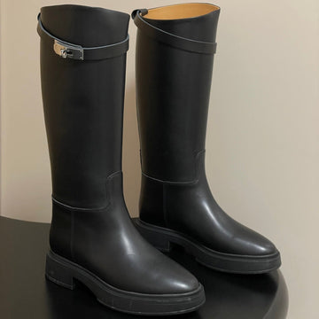 Hm Jumping Boots Black Kelly Buckle Cowhide Leather