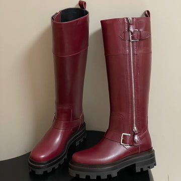 Hm Jumping Boots 50MM Wine Red Edge Lock Calfskin