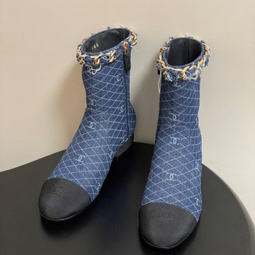 CC 25B Chain Short Boot 25MM Black Blue Denim 423150