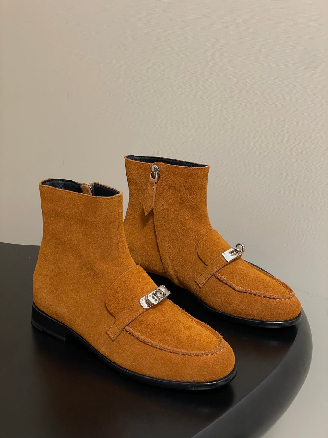Hm Short Boots 25MM Kelly Buckle Rich Burnt Orange Suede