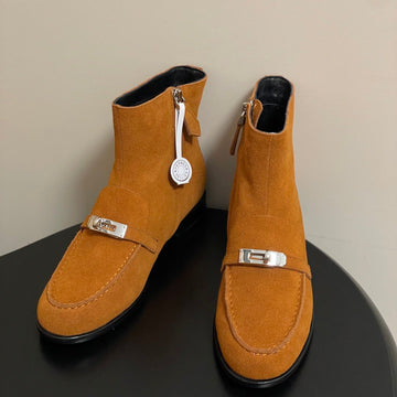 Hm Short Boots 25MM Kelly Buckle Rich Burnt Orange Suede