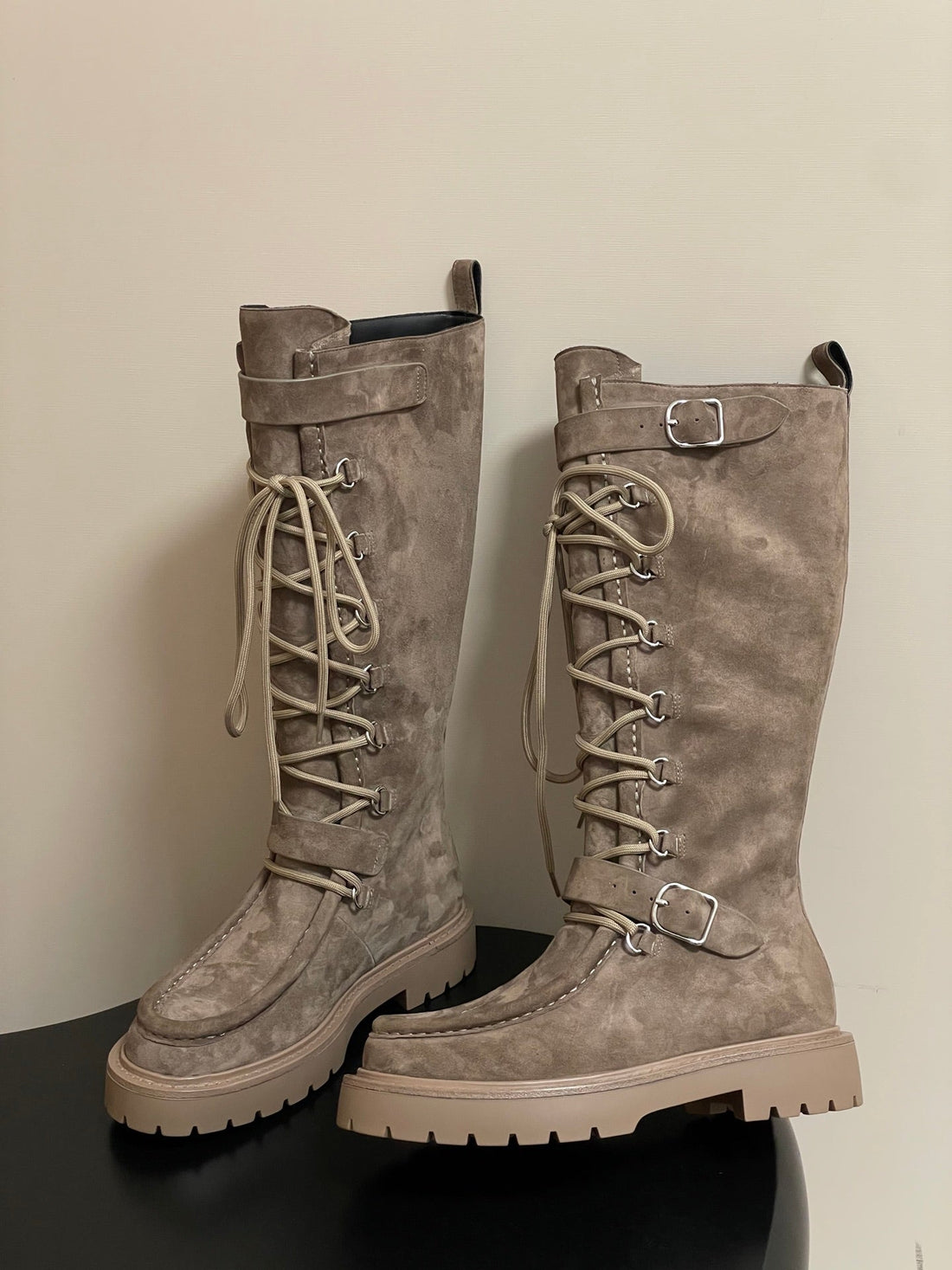 Hm Lace Up Boots 25MM Belt Buckle Taupe Suede