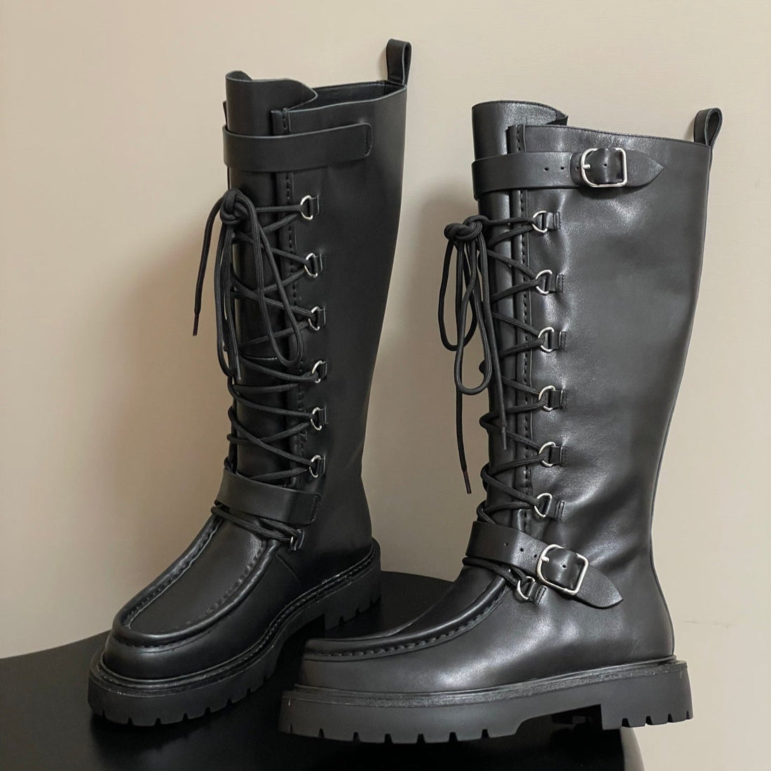 Hm Lace Up Boots 25MM Belt Buckle Black Leather