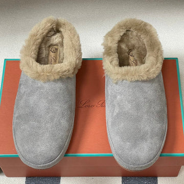 Lp 25 Closed-Toe Half-Slippers Gray Beige Suede Fur 534683