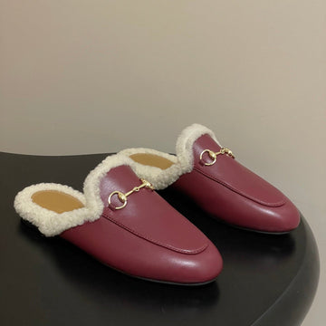 GG Horsebit Flat Mules Red Cowhide 534711