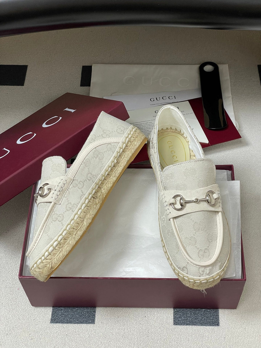 GG 26SS Slip-On Loafers Ivory Denim 593495