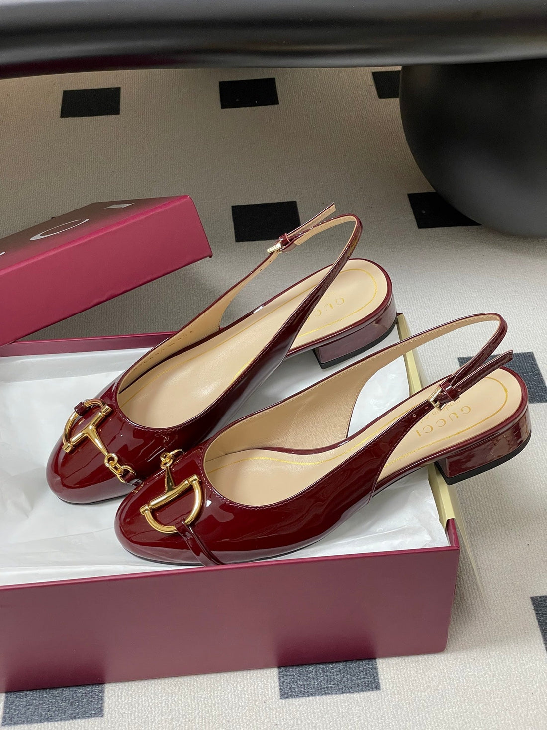 GG 26SS Big D Half Horsebit Mary Jane Dark Red Patent Leather 593501