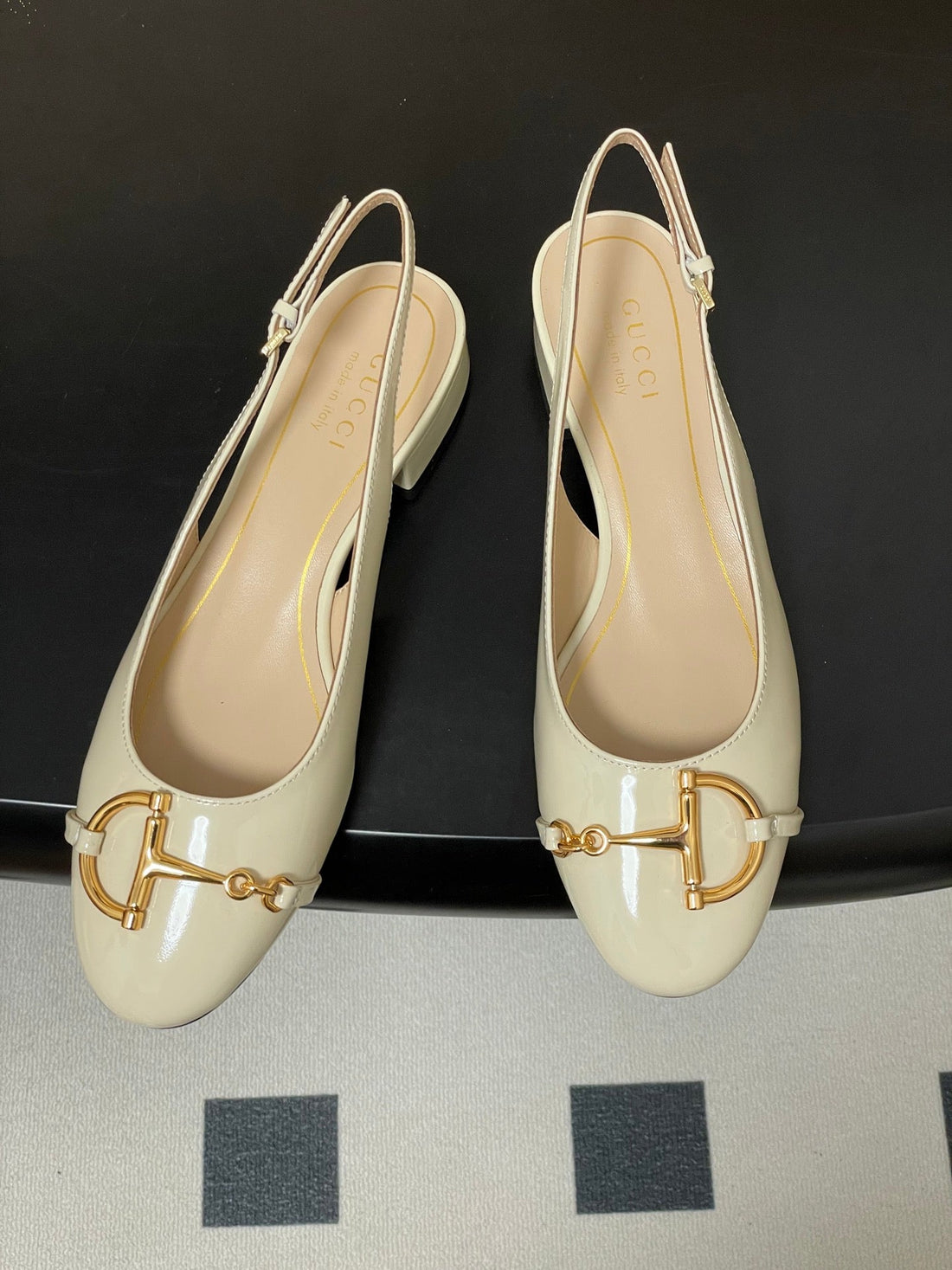 GG 26SS Big D Half Horsebit Mary Jane White Patent Leather 593505