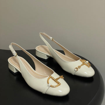 GG 26SS Big D Half Horsebit Mary Jane White Patent Leather 593505