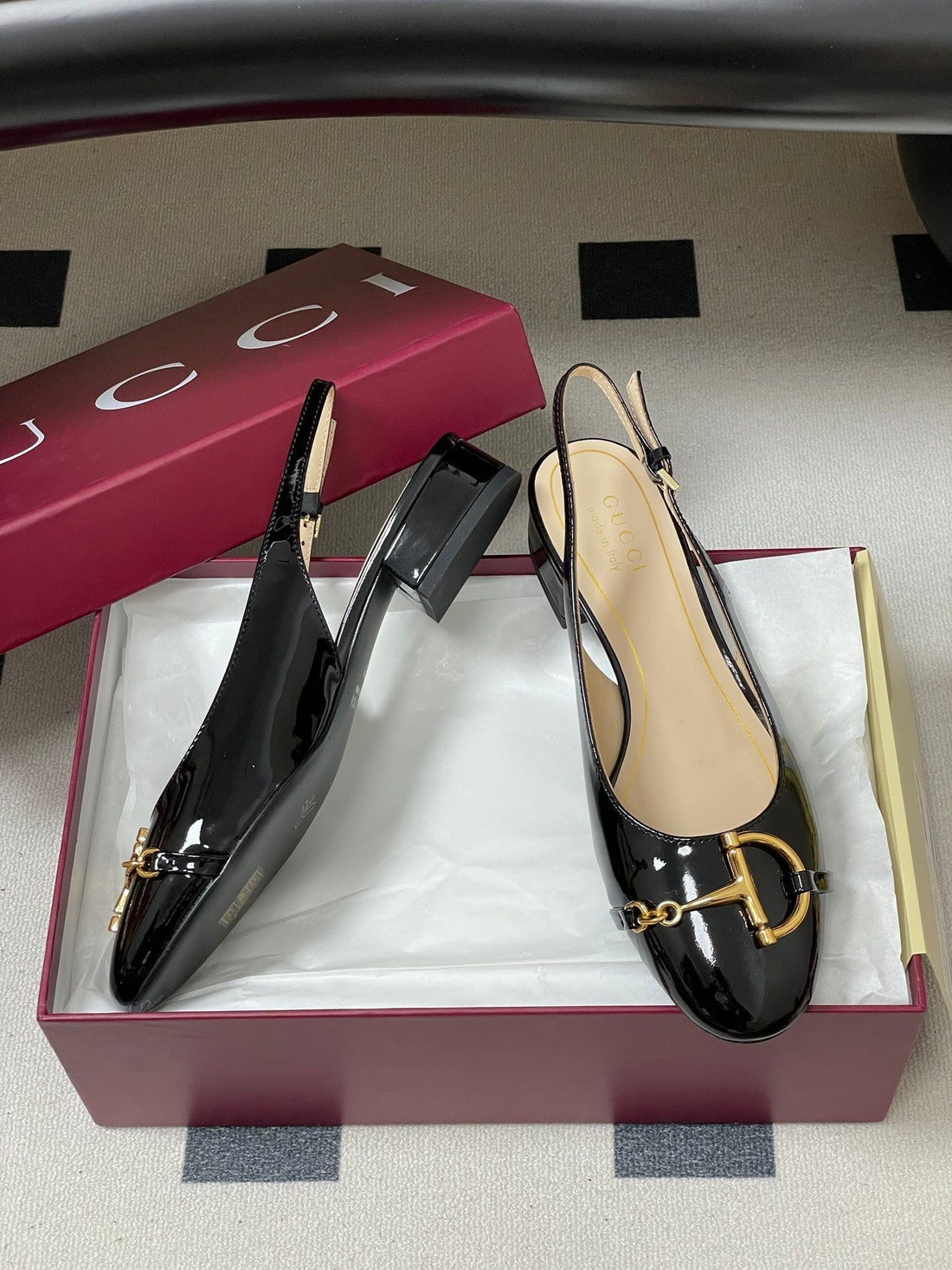 GG 26SS Big D Half Horsebit Mary Jane Black Patent Leather 593506