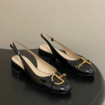 GG 26SS Big D Half Horsebit Mary Jane Black Patent Leather 593506